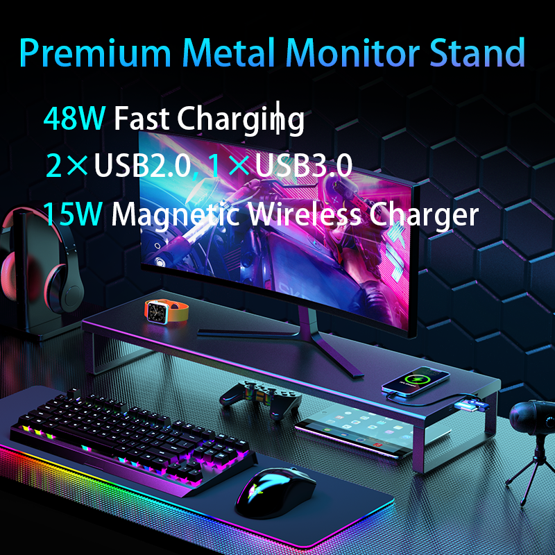 Premium Extral Large Metal Monitor Stand-Multifunctional Desktop Organizer