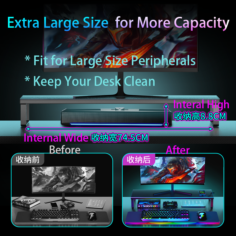 Premium Extral Large Metal Monitor Stand-Multifunctional Desktop Organizer