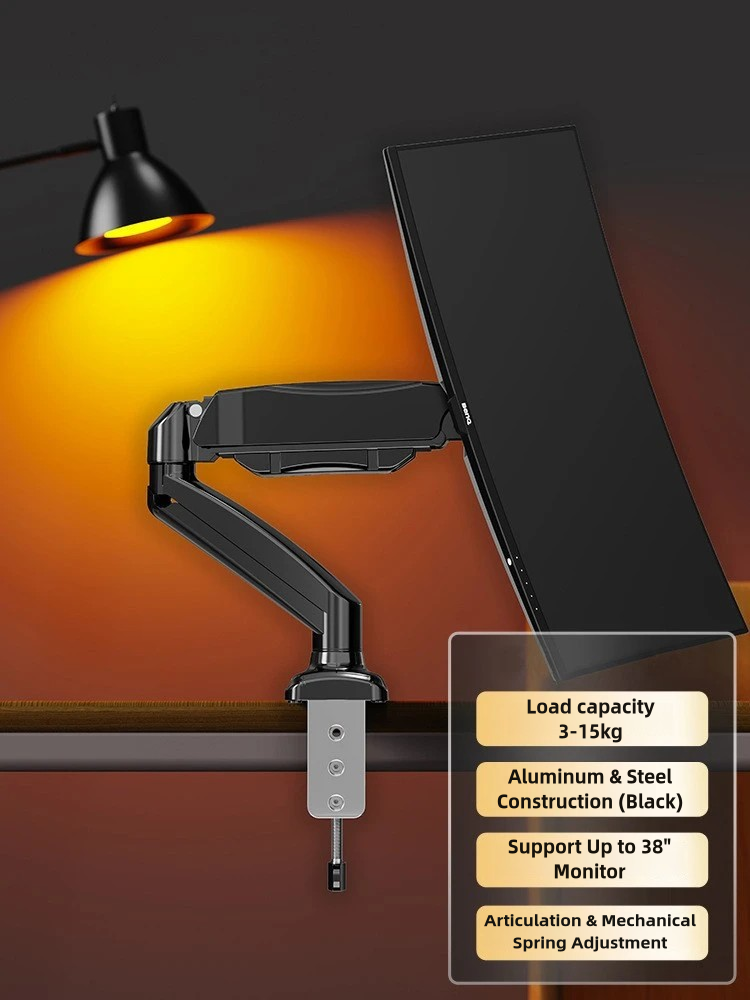 Monitor Arm Desk Mount, Gas Spring Monitors Arm for 17-38 inch Screens, Adjustable Computer Monitors Stand up to 22 lbs, 75 & 100mmVesa Mount with Clamp and Grommet Base