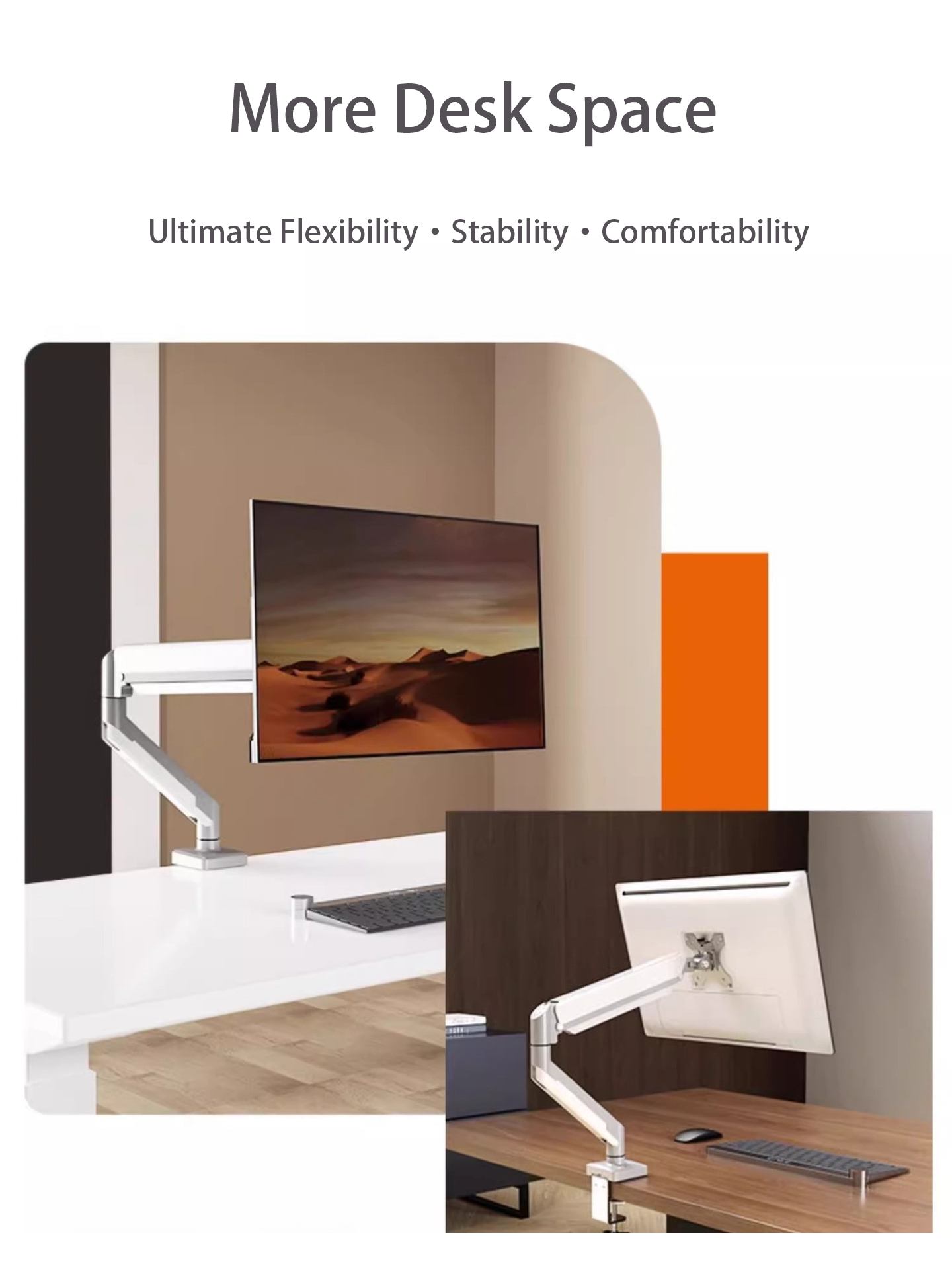 Monitor Arm Desk Mount, Gas Spring Monitors Arm for 17-38 inch Screens, Adjustable Computer Monitors Stand up to 22 lbs, 75 & 100mmVesa Mount with Clamp and Grommet Base